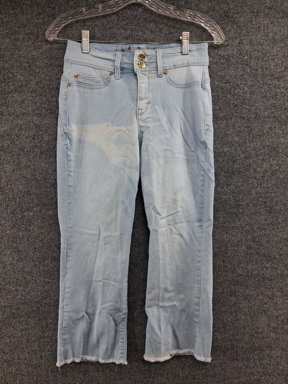 Iman Jeans Womens 4P Petite Global Chic Cropped Ankle Frayed Hem Light Wash